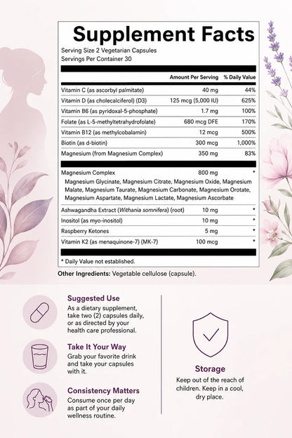 Magnesium Complex for Women – 20-in-1 with D3, K2, B Complex & Ashwagandha